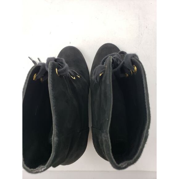 EUC Kate Spade New York Black Suede Wedge Ankle Boots Lace Up Booties Size 9M - Picture 5 of 8